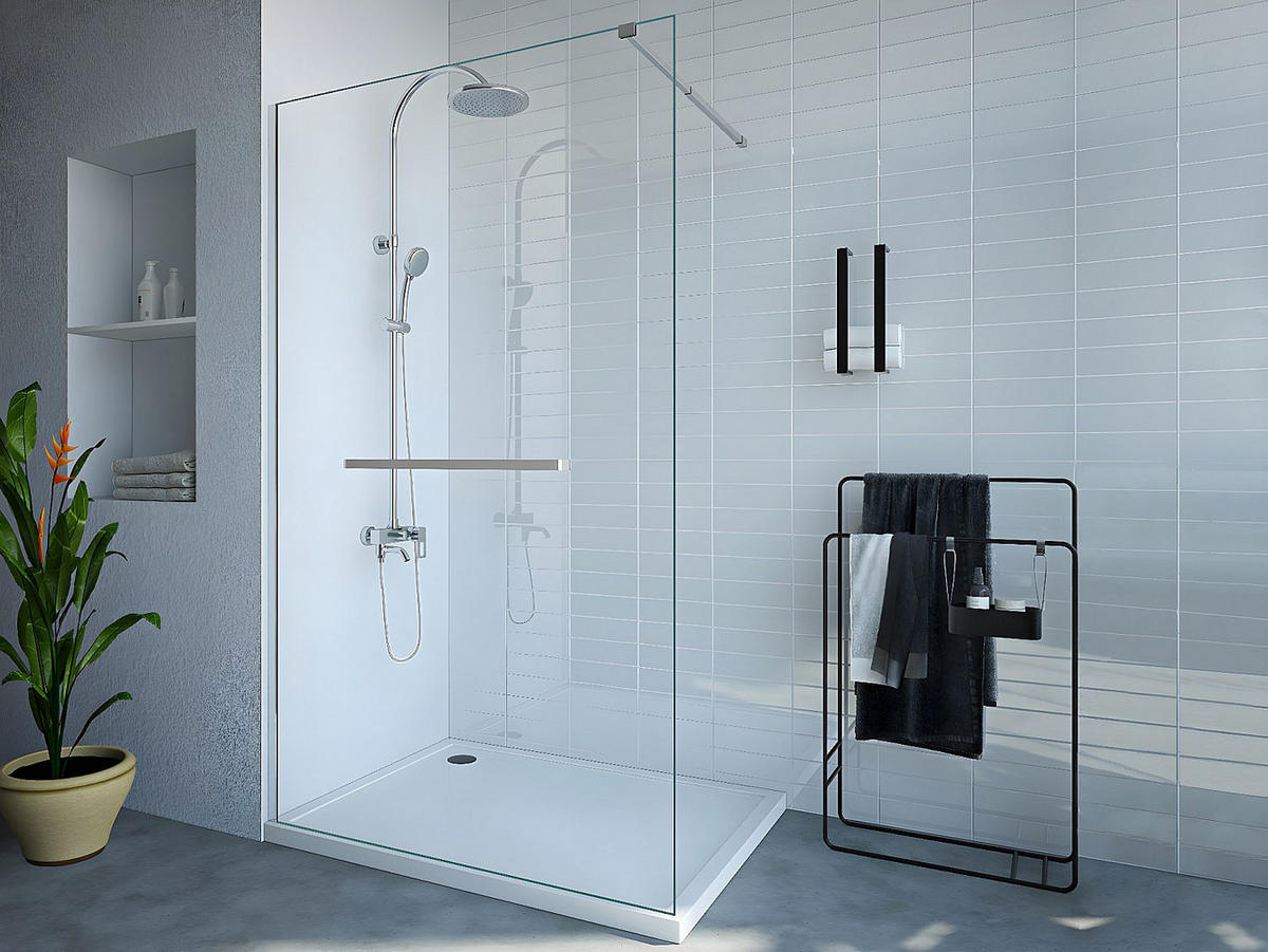 DUSCHTRENNWAND Seitenwand italienische Dusche mit Handtuchhalter - 120 x 200 cm - Sicherheitsglas - Chromfarben - KRISTEN - Silberfarben, Metall (120/200cm) - Vente-Unique