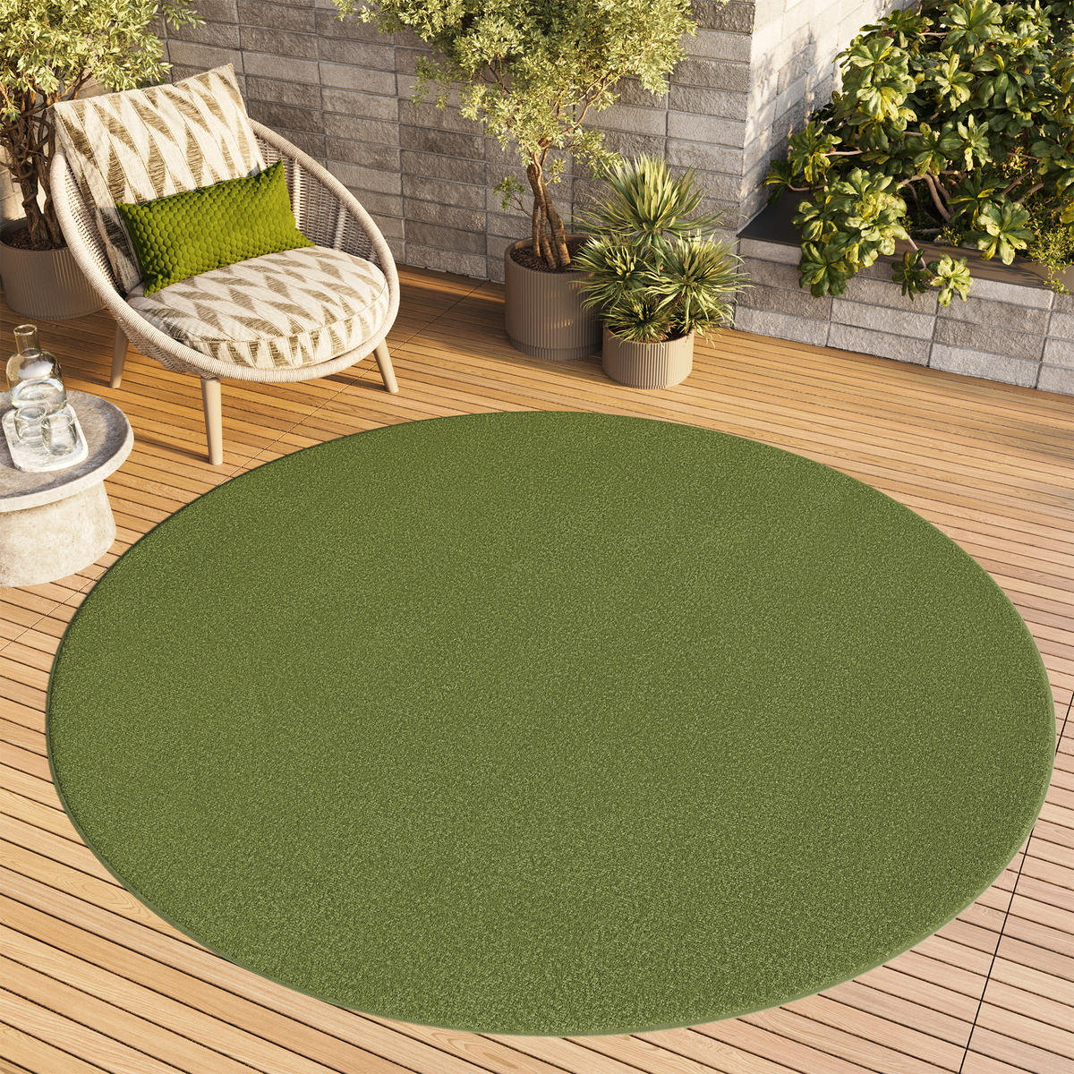TEPPICH MONO Rund Outdoor Grün 80/80 cm - Grün, Textil (80/80cm) - Tapiso