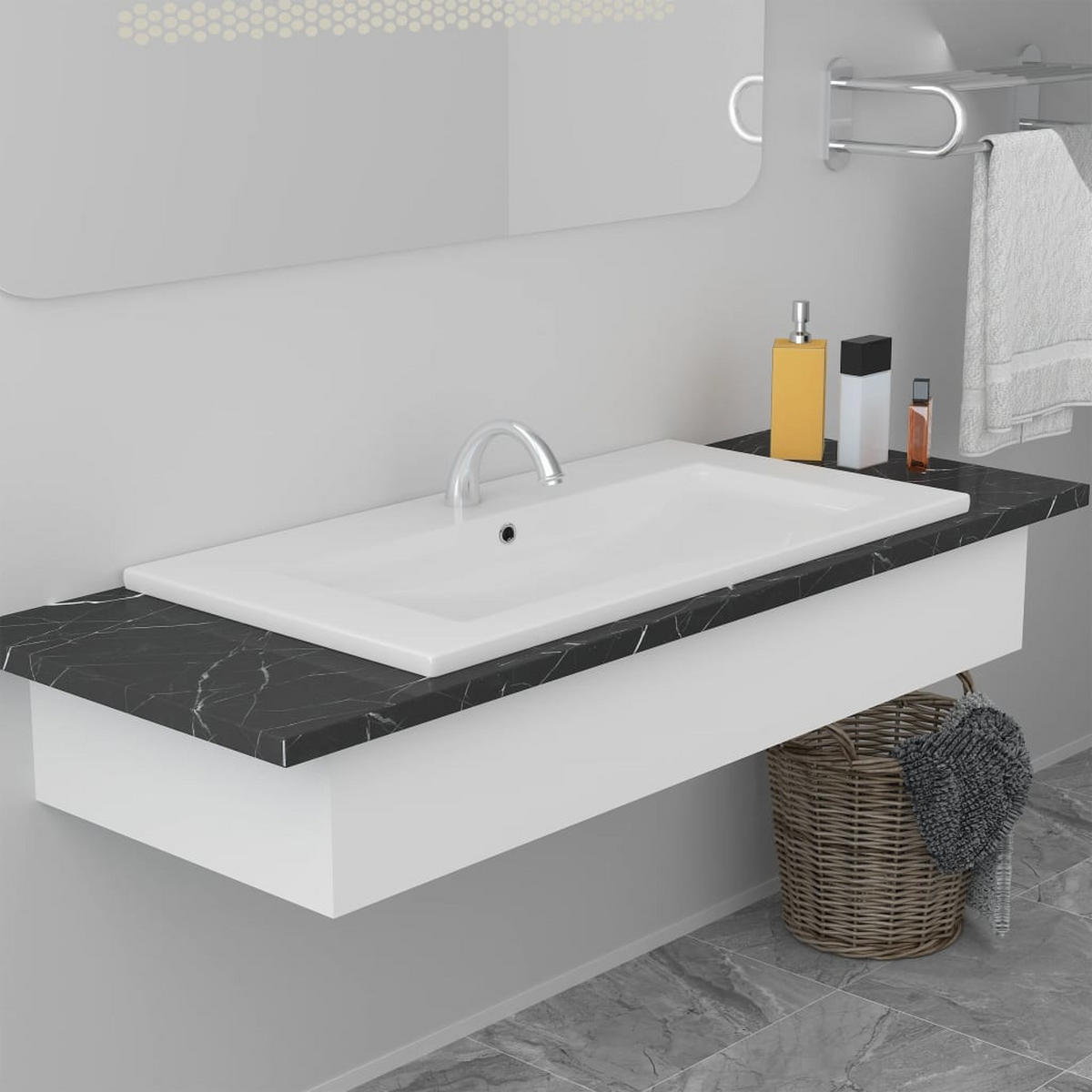 WASCHBECKEN Landgraf 91/39.5/18.5 cm - Weiß, Keramik (91/18.5/39.5cm) - Nettlife