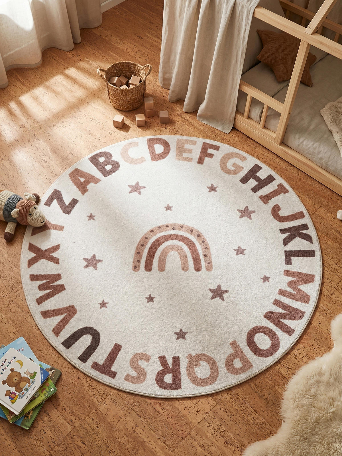 SPIELTEPPICH Waschbar TINO in Creme, mit Alphabet-Motiv, Ø 120 cm - Beige, Textil (120/120cm) - KADIMA DESIGN