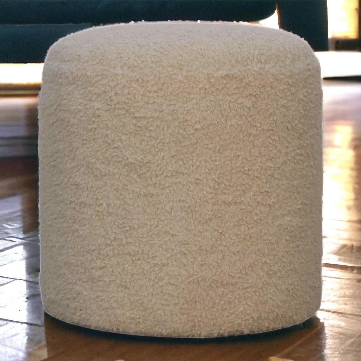 HOCKER aus Bouclé-Stoff - Messingfarben/Braun, Holz/Metall (37/38/37cm) - Artisan Furniture