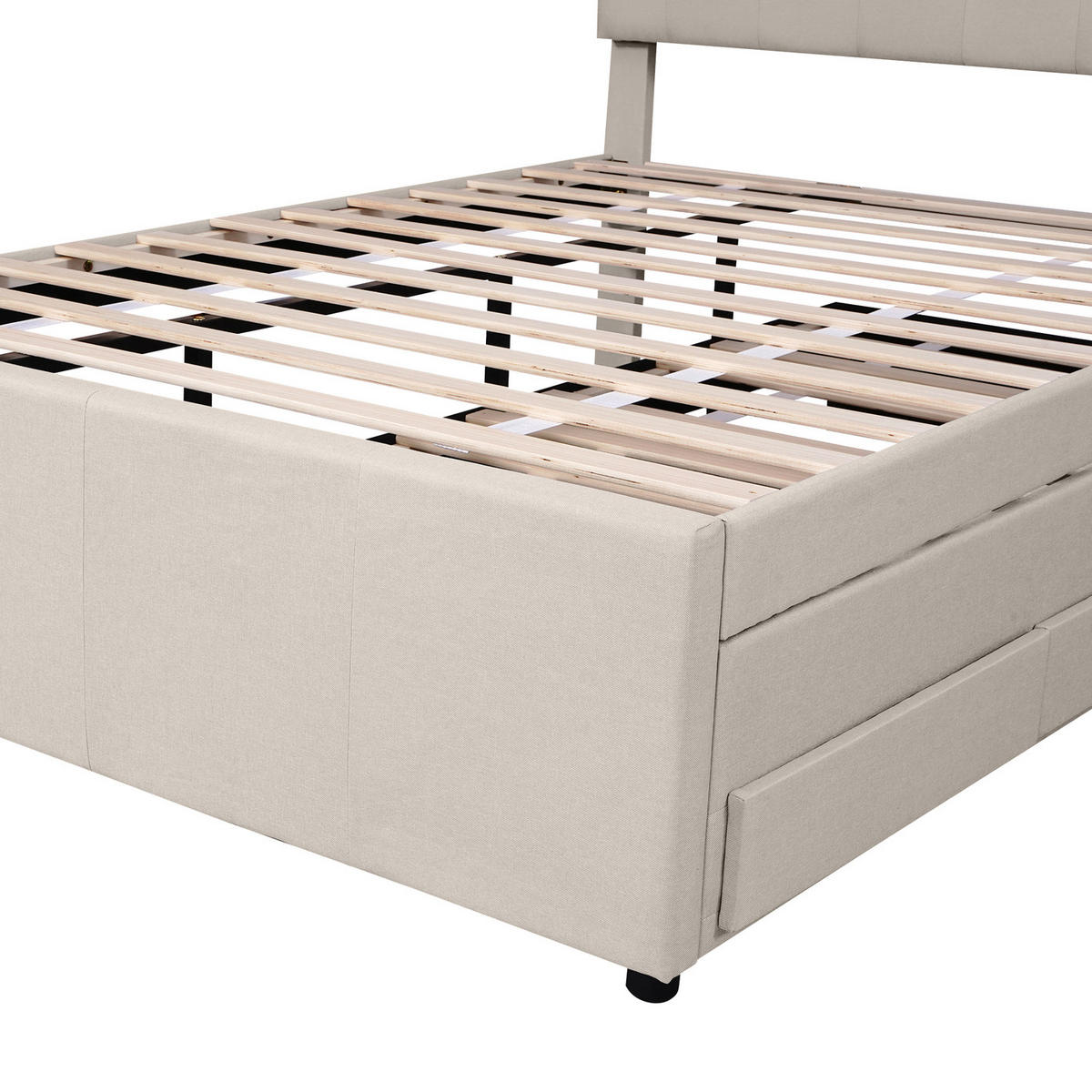 POLSTERBETT 140/200 cm in Beige mit Drei Schubladen - Beige, Holz/Textil (140/200cm) - KOMHTOM