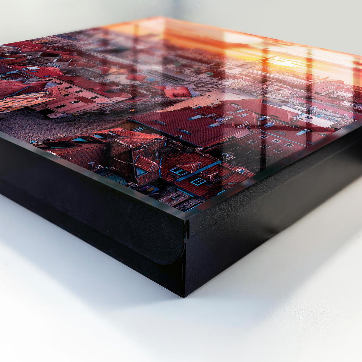 SCHLÜSSELBOX Schwarz 30x30 cm- Türöffnung nach rechts - Sonnenuntergang - Orange, Metall (30/30/5cm) - TULUP