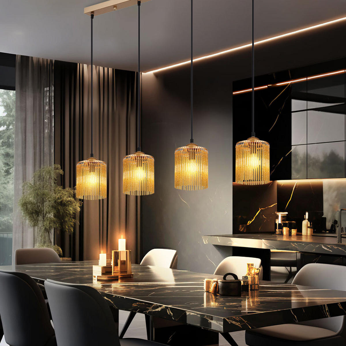 LED HÄNGELEUCHTE LEEDS Gold Acrylstäbe Amber - Goldfarben, Metall (87/12/133cm) - Nowa