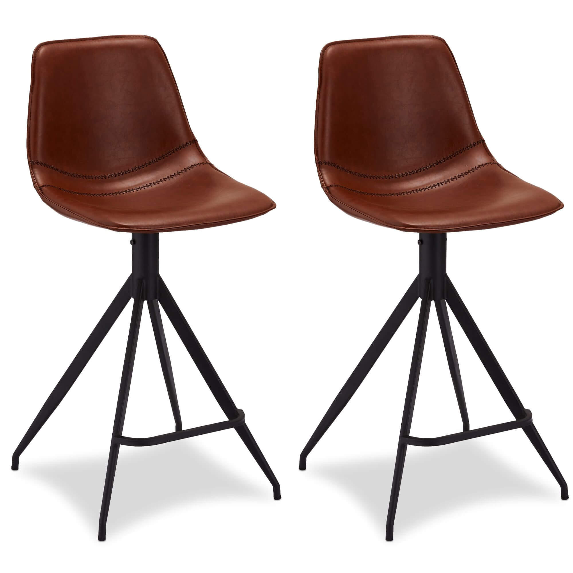 BARHOCKER-SET 2 Stück in Kunstleder - Schwarz/Braun, Textil/Metall (48/98/57cm) - Furnhouse