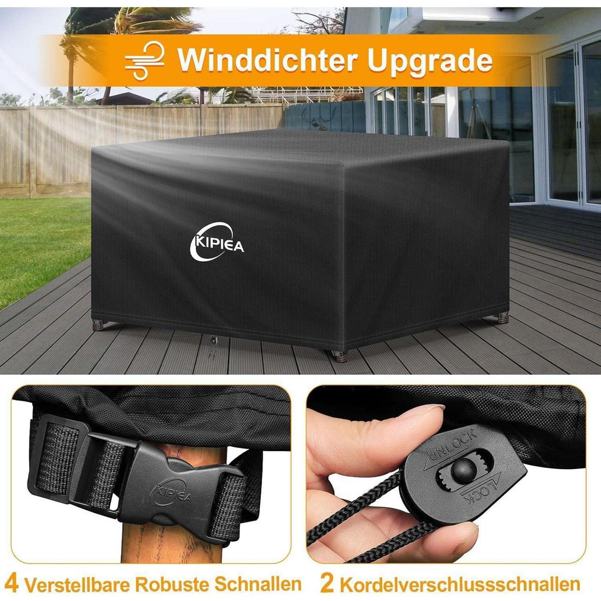 GARTENMÖBEL Abdeckung 125 x 125 x 71 cm Wasserdicht - Schwarz, Kunststoff (125/71/125cm)