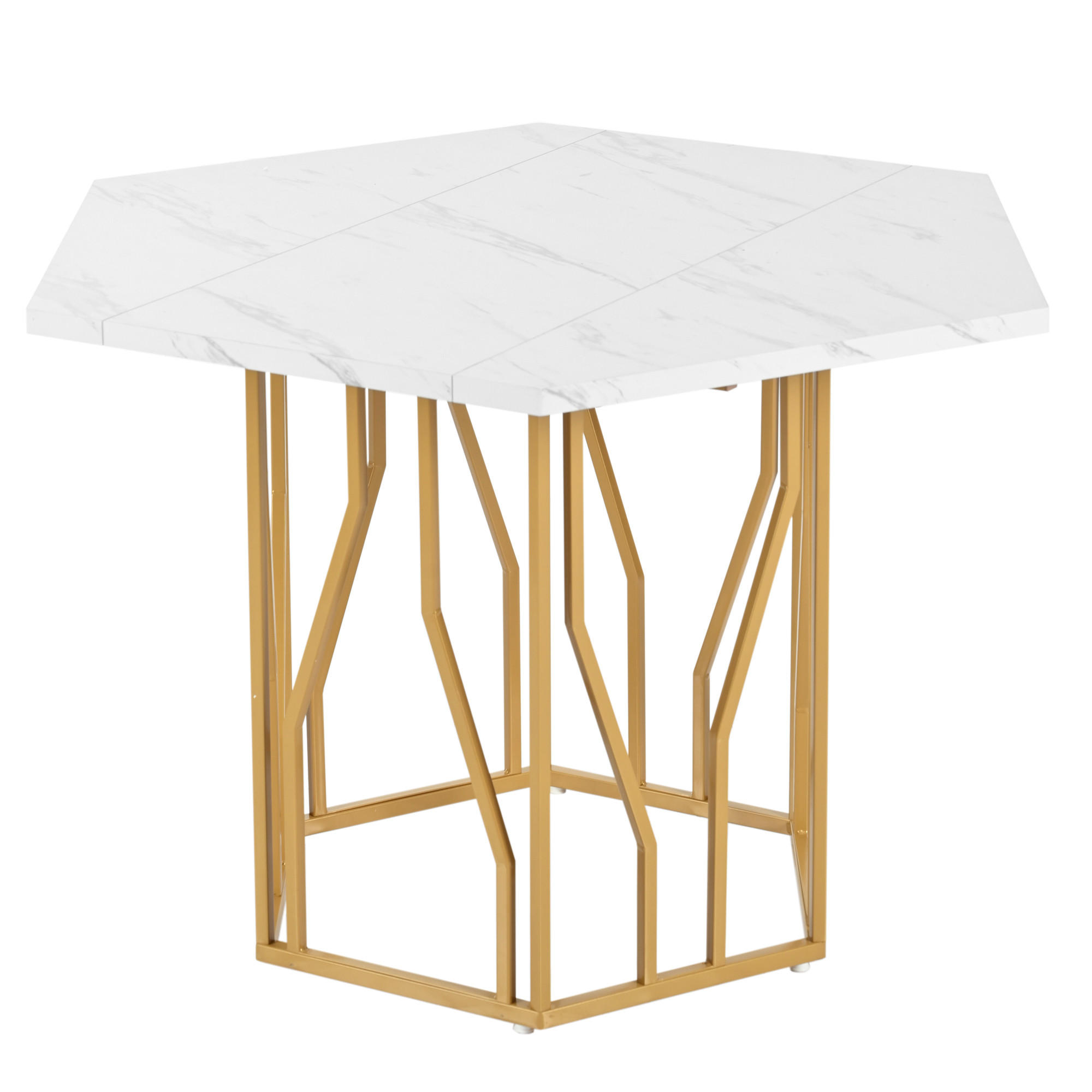 ESSTISCH sechseckig 115,5/100/75 cm DE-39659 Weiß/Gold - Goldfarben, Holzwerkstoff (100/115.5/75cm) - ComfortXL