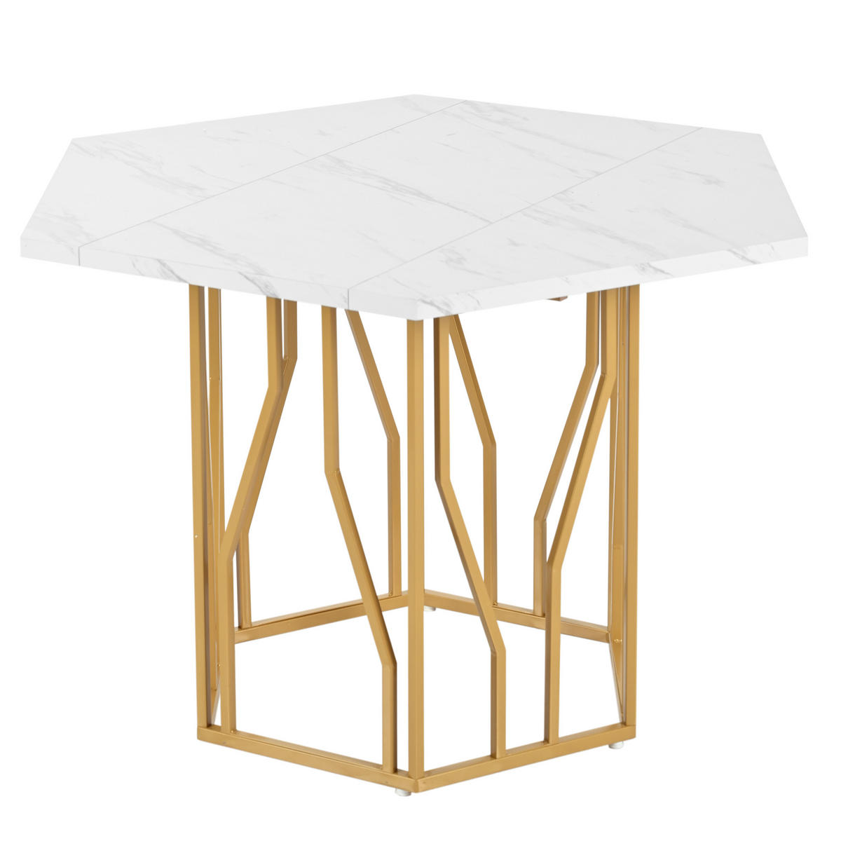 ESSTISCH 115,5/100 cm sechseckig mit Marmormuster und goldenem Metallgestell - Weiß, Holzwerkstoff (100/115.5/75cm) - OKWISH