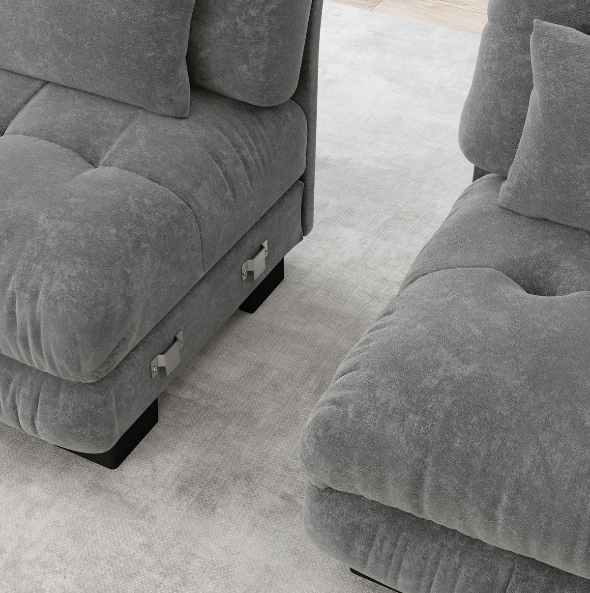 ECKSOFA modular mit beweglichen Ottomane, Cloud-Komfort und tiefem Sitz, Grau - Grau, Textil (313/145cm) - Redom
