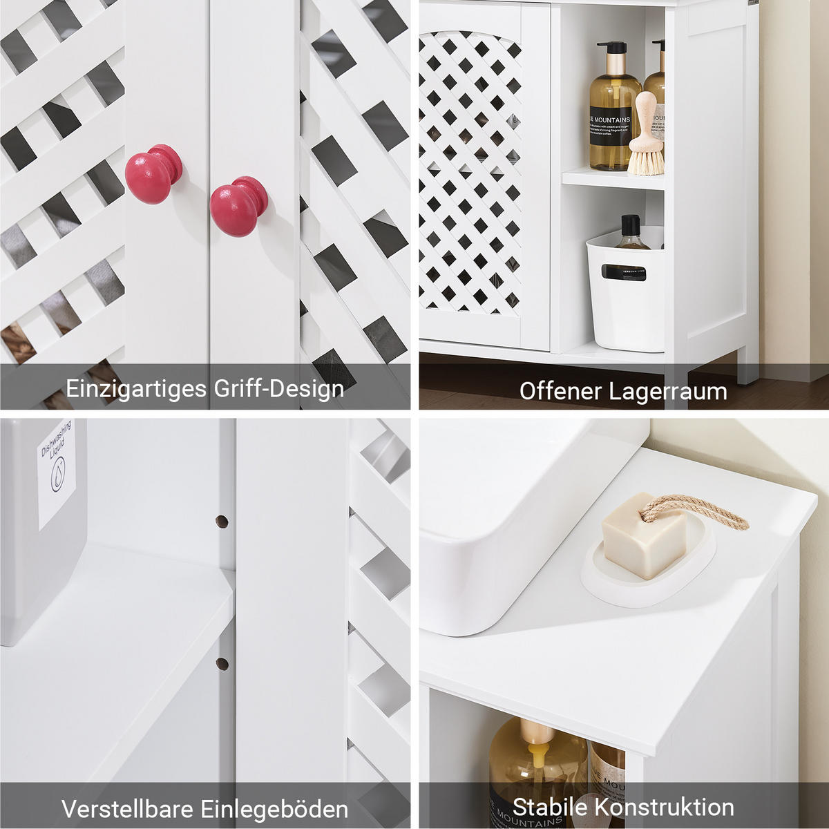 WASCHBECKENUNTERSCHRANK Weiß 80x31,5x60,5cm - Weiß, Holzwerkstoff (80/31.5/61.5cm) - SoBuy