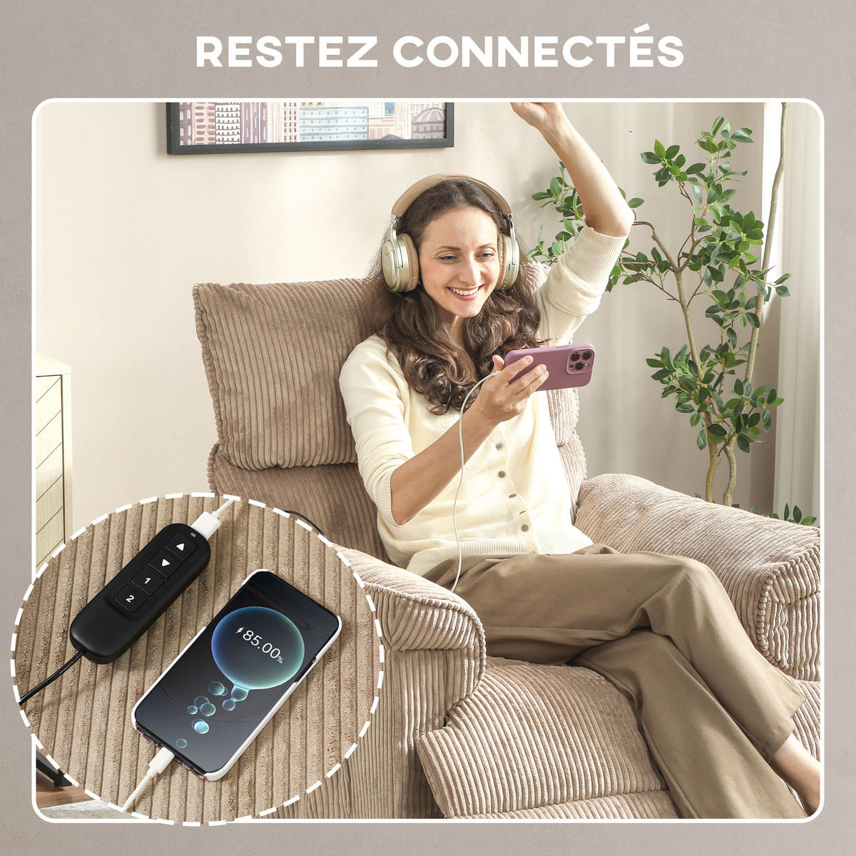MASSAGESESSEL DE-15450 elektrisch neigbar mit Massage und Heizung Braun - Braun, Metall (86/105/94cm) - ComfortXL