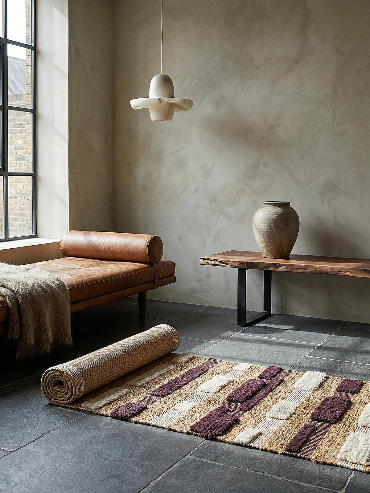 JUTETEPPICH handgewebt mit Fransen WHARFE, im Patchwork-Stil, Natur-Lila, 60 x 230 cm - Lila, Textil (60/230cm) - KADIMA DESIGN