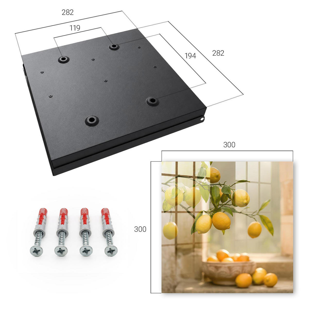 SCHLÜSSELBOX Schwarz 30x30 cm- Türöffnung nach rechts - Lemon Charm - Gelb, Metall (30/30/5cm) - TULUP