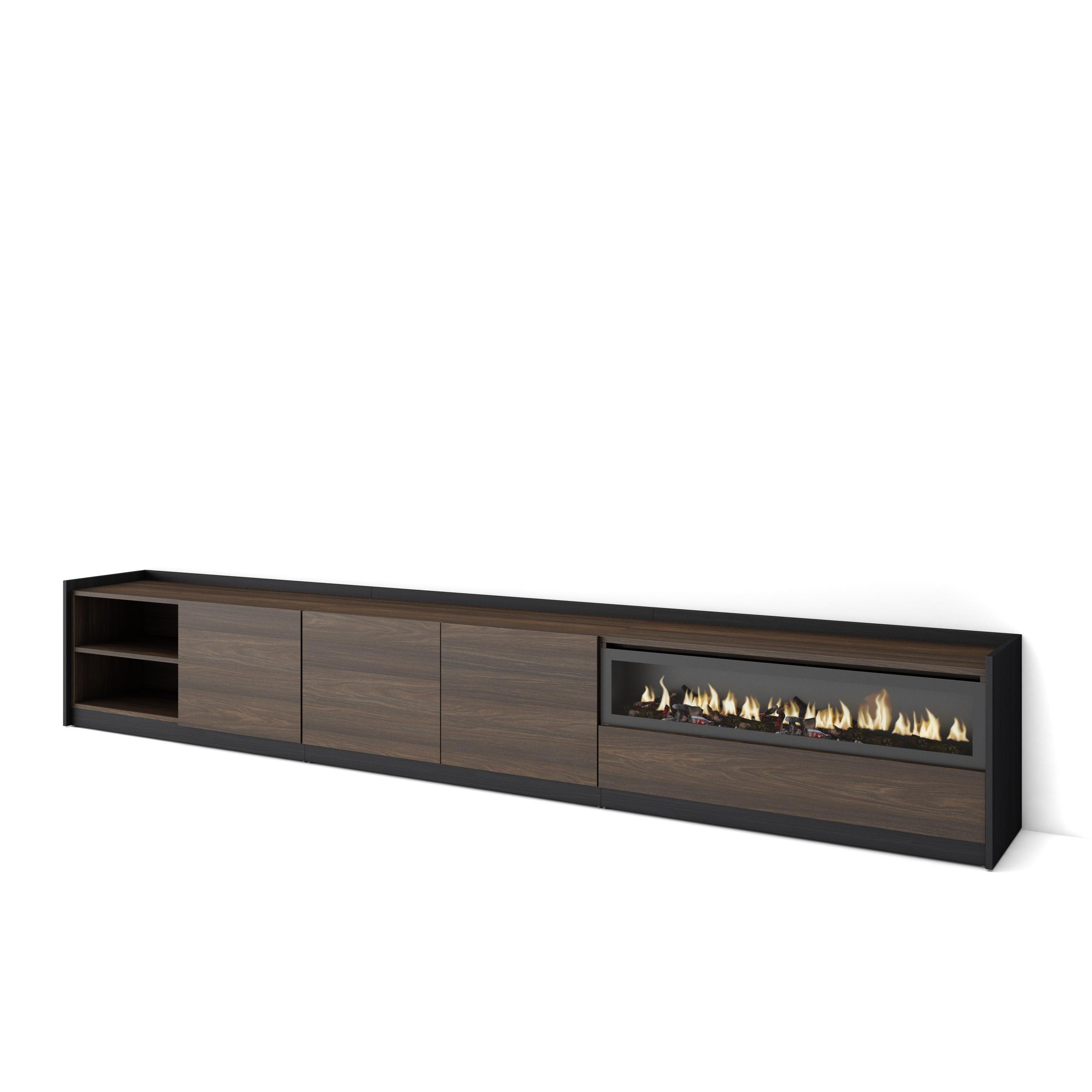 TV-SCHRANK, Dunkler Eiche und Schwarz, Elektrokamin, 310/37/50cm - Dunkelbraun, Holzwerkstoff (310/50/37cm) - Skraut Home