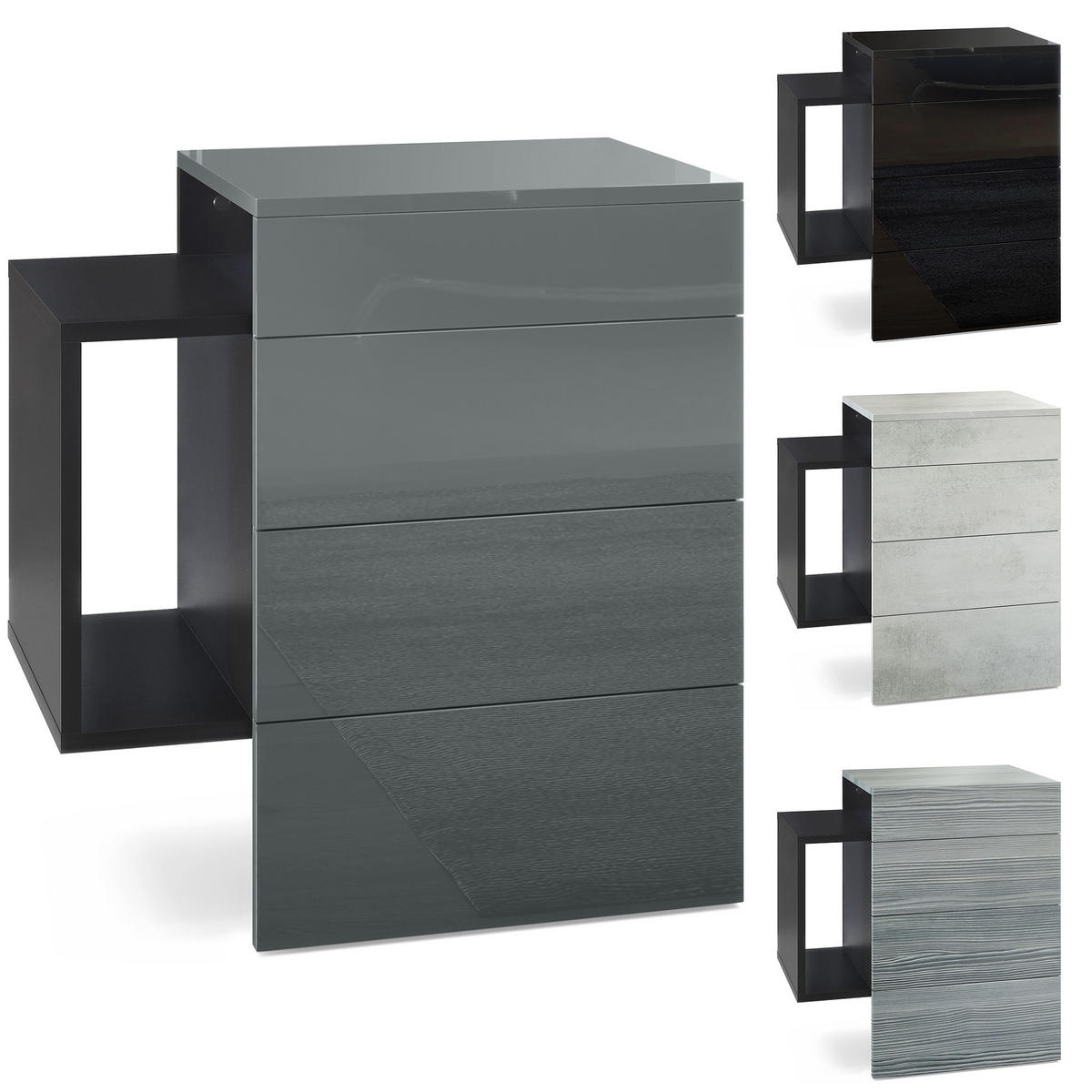 NACHTTISCH Queens Front in Grau Hochglanz - Grau, Holzwerkstoff (60/63/36cm) - Vladon