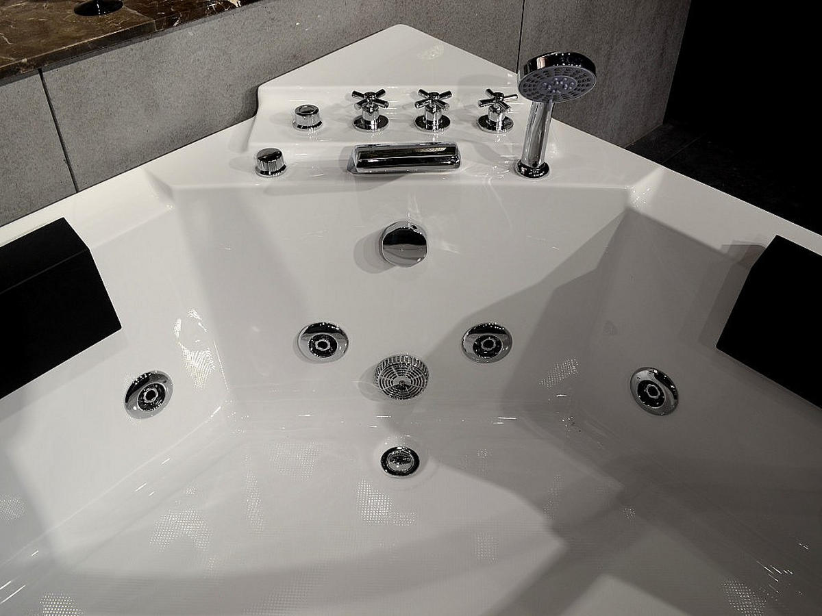 WHIRLPOOLBADEWANNE - 2 -Sitzer - Sicherheitsglas - weiß - EVELINA - Weiß, Glas (138/59/138cm) - Vente-Unique