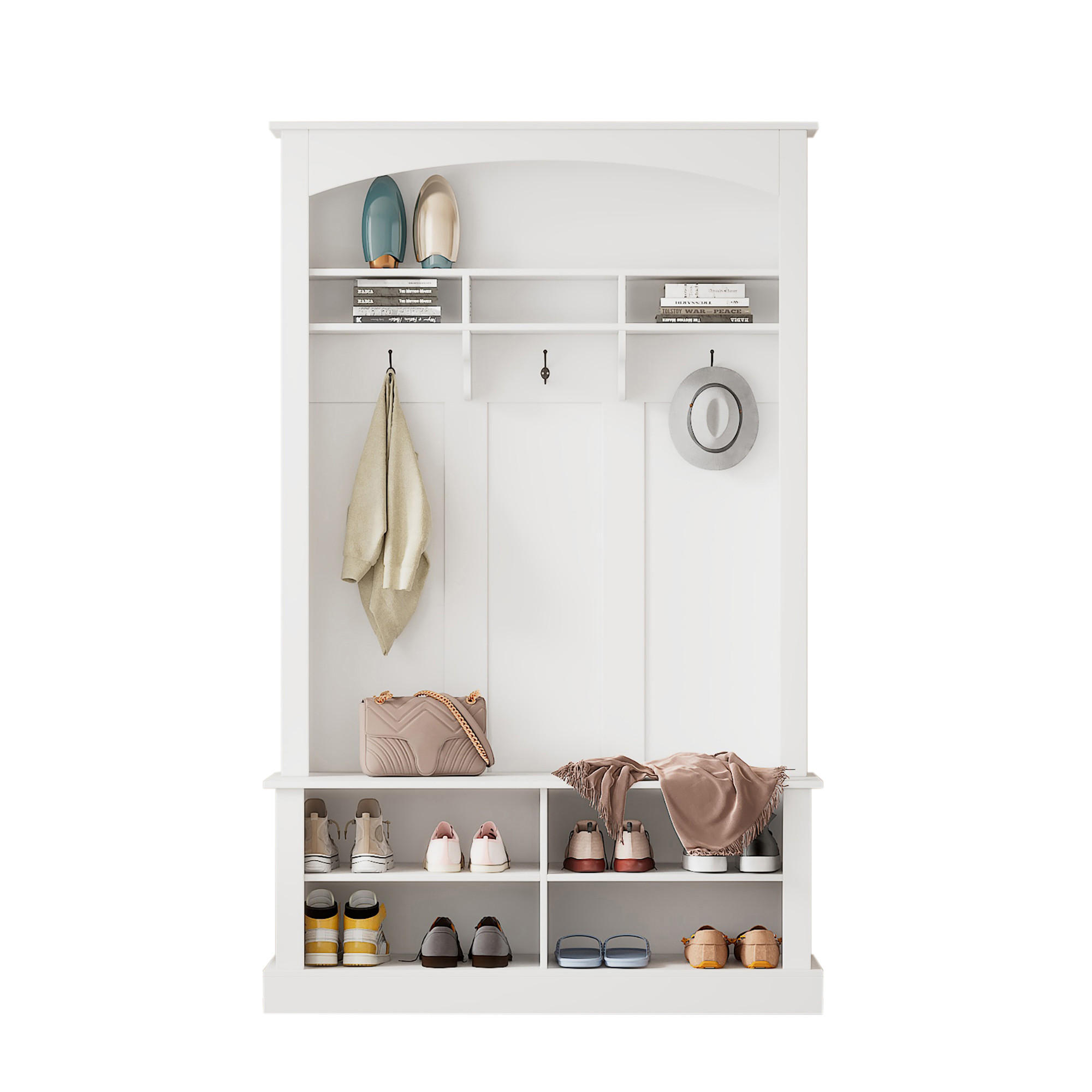 STANDGARDEROBE mit Sitzbank und Schuhablage in Weiß, 120/40/190 cm - Weiß, Holzwerkstoff (40/190/120cm) - BEAOK
