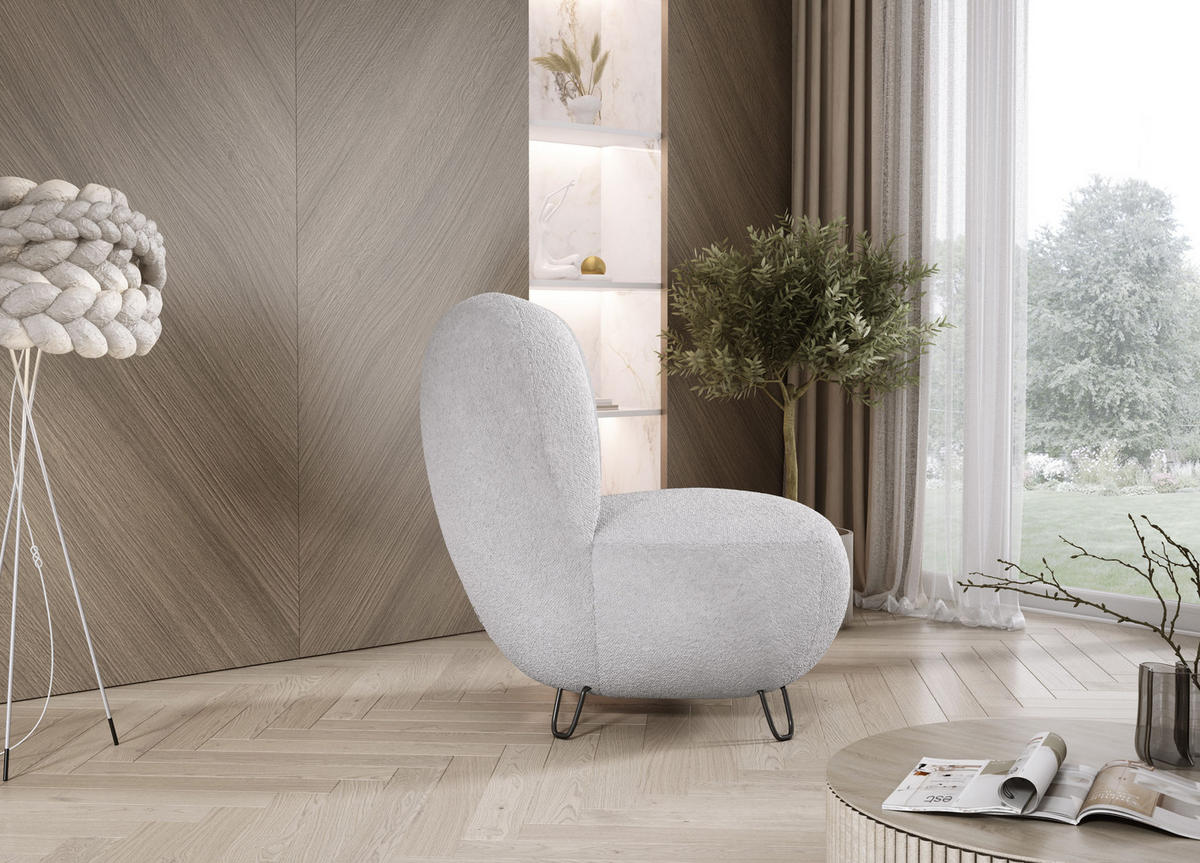 SESSEL LUIS, Skandinavischer Stil – Freistehend, 82×56×82 cm, SILBER - Silberfarben/Schwarz, Holz/Textil (82/82/66cm) - DomoHome