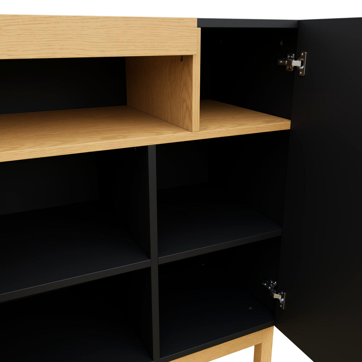 SIDEBOARD in Schwarz mit 3 Türen und Stauraum für Wohn- und Esszimmer, B120,5/T42/H96 cm - Schwarz/Naturfarben, Holzwerkstoff (120.5/96/42cm) - STILVORA
