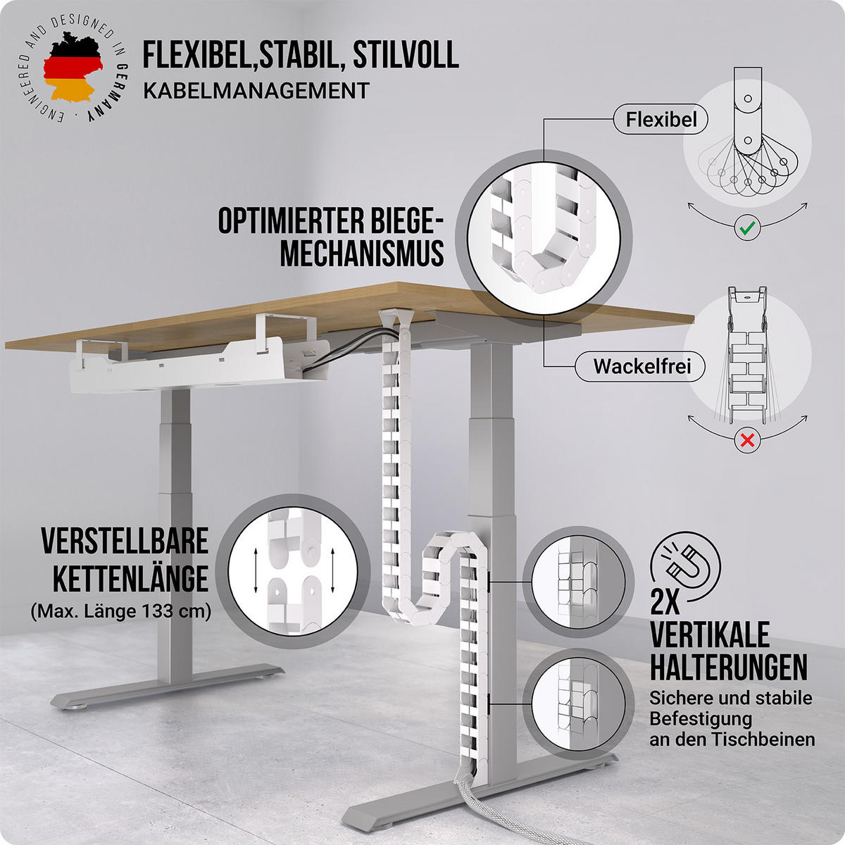KABELFÜHRUNG Schreibtisch - Kabelmanagement - Weiß - Weiß, Kunststoff (133/5/2.7cm) - Ultimate Setup