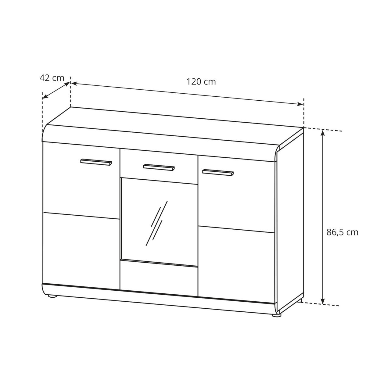 SIDEBOARD LYNGDAL KOM1 MDF-Leiste Eiche Sonoma Eiche Sonoma - Sonoma Eiche, Glas/Holzwerkstoff (120/87/42cm) - Komodee