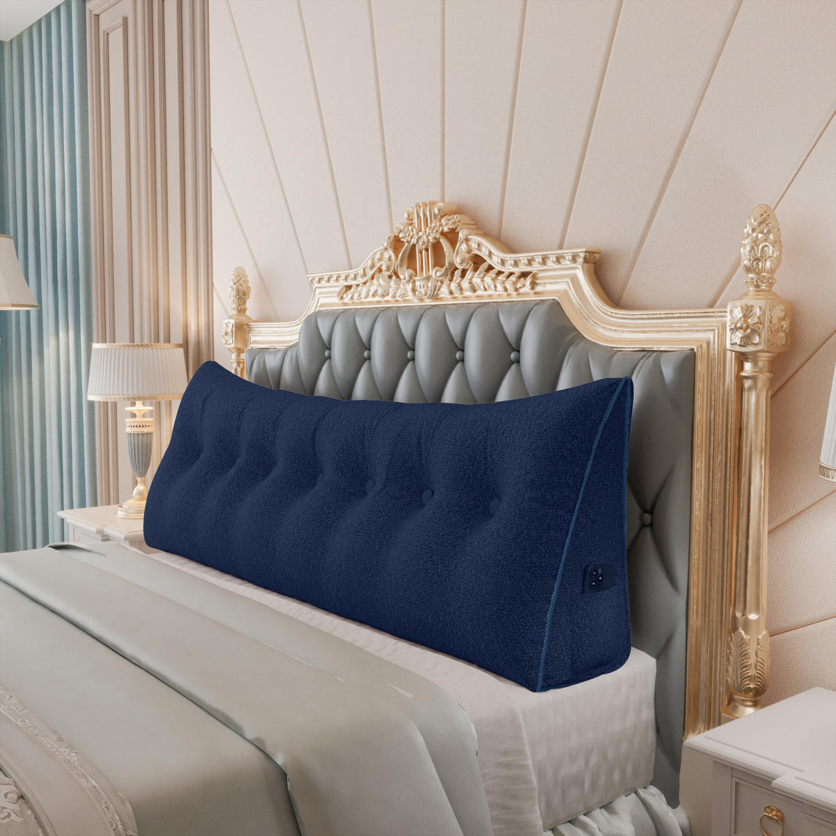 RÜCKENKISSEN Plüsch Dunkelblau 200 cm - Dunkelblau, Textil (50/200cm) - Vercart