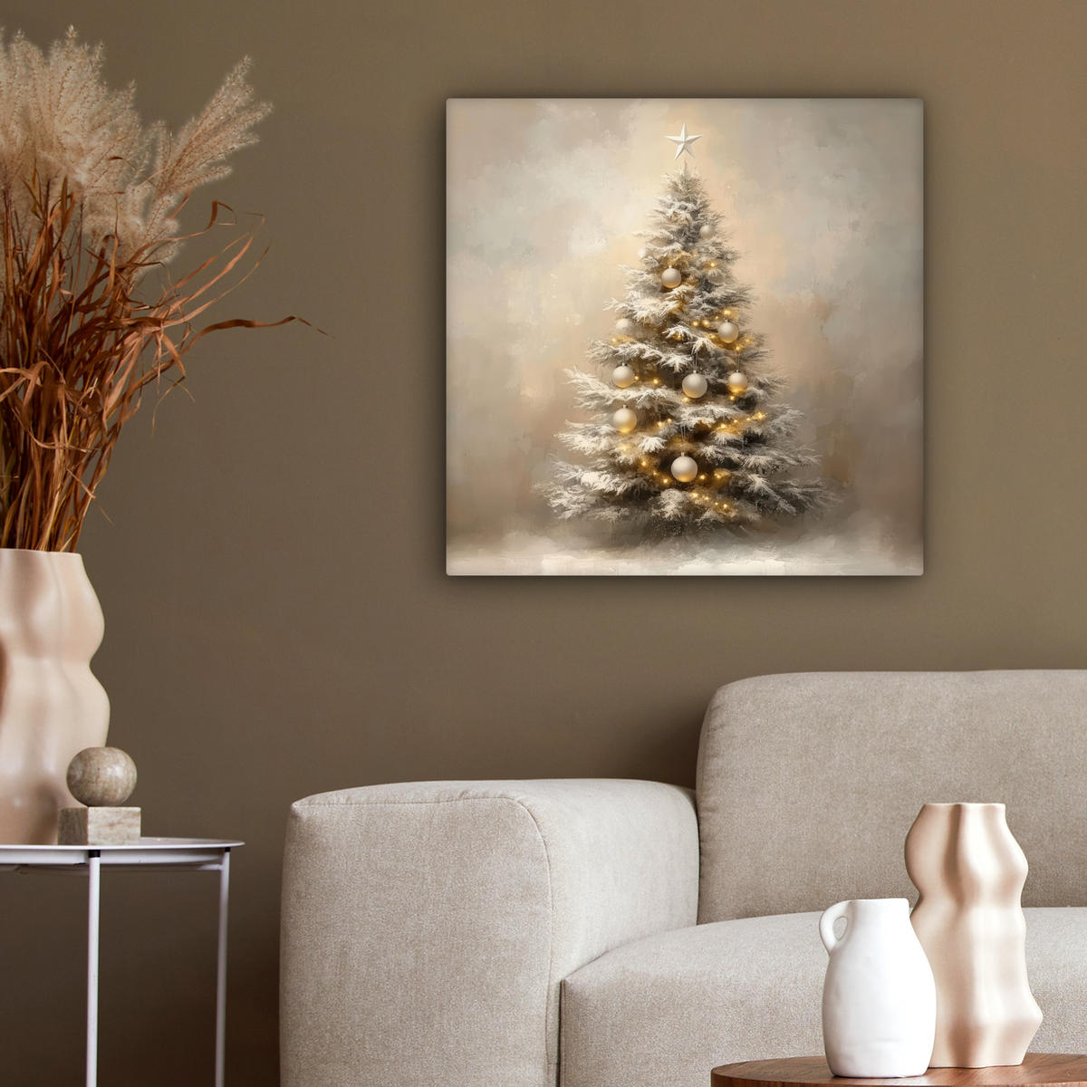 LEINWANDBILD Weihnachten - Weihnachtsbaum - Schnee - Kunst 50x50 cm - Champagner, Textil (50/50cm) - MuchoWow