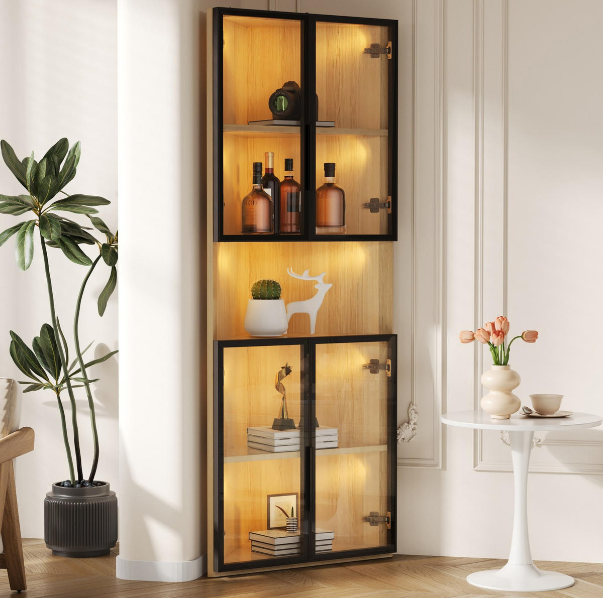 HIGHBOARD 62/160/32 cm Eichefarben aus MDF mit LED-Beleuchtung - Eichefarben, Holzwerkstoff (32/160/62cm) - OKMYHOME
