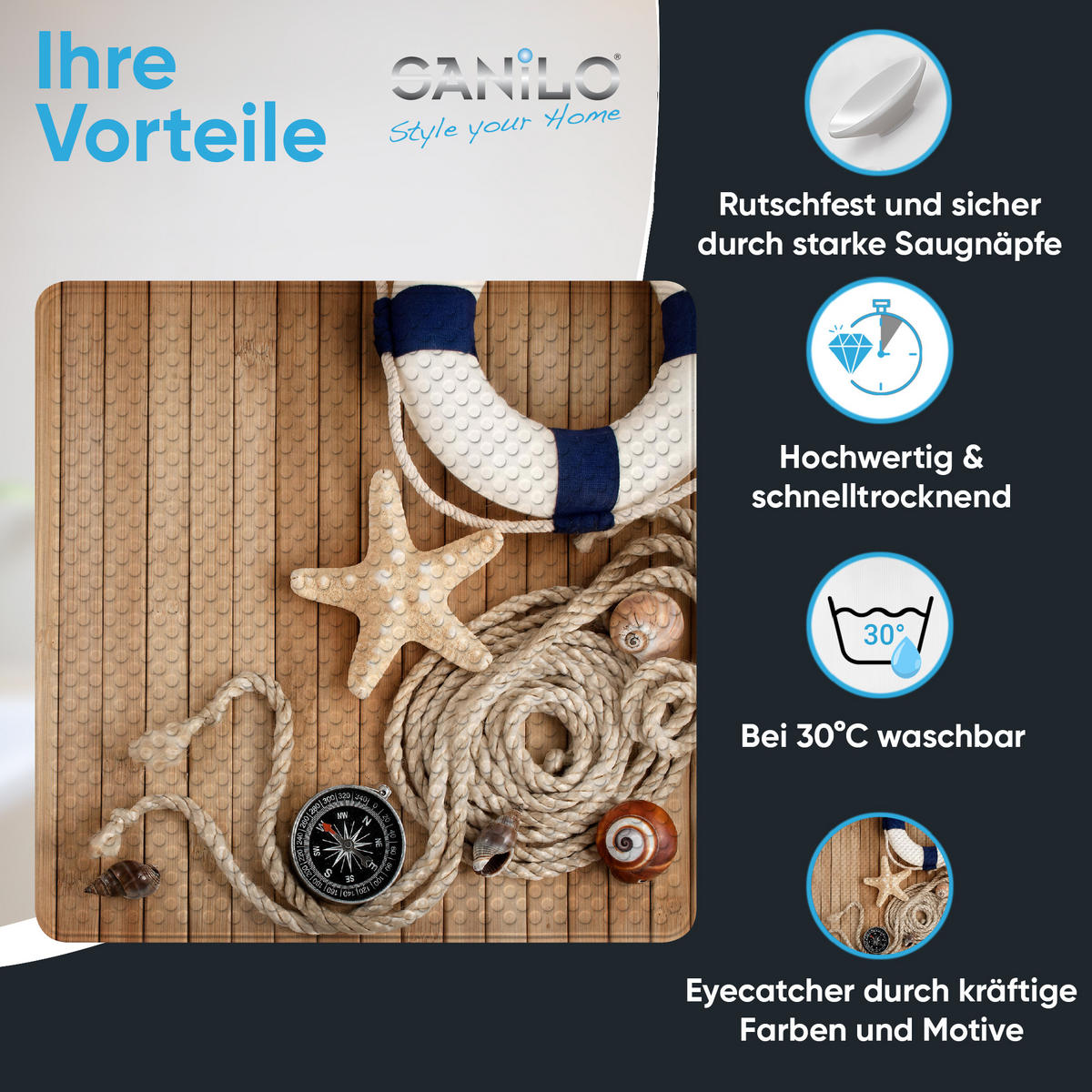 BADEMATTE Maritime - Beige, Kunststoff (53/53cm) - Sanilo