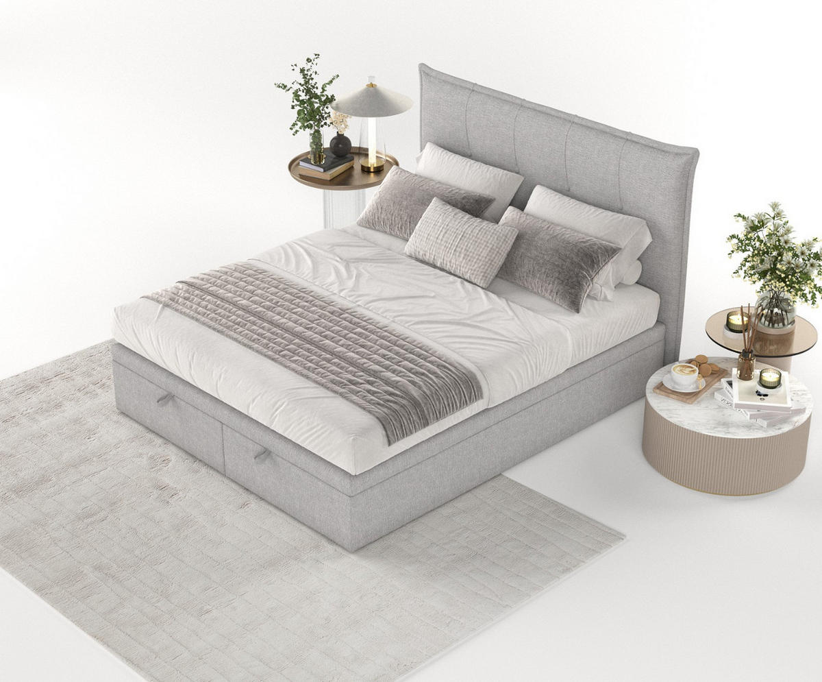 POLSTERBETT Liano mit Stauraum 140/200 cm Grau im Megan Stoff - Schwarz/Grau, Holz/Holzwerkstoff (140/200cm) - AltaBeds