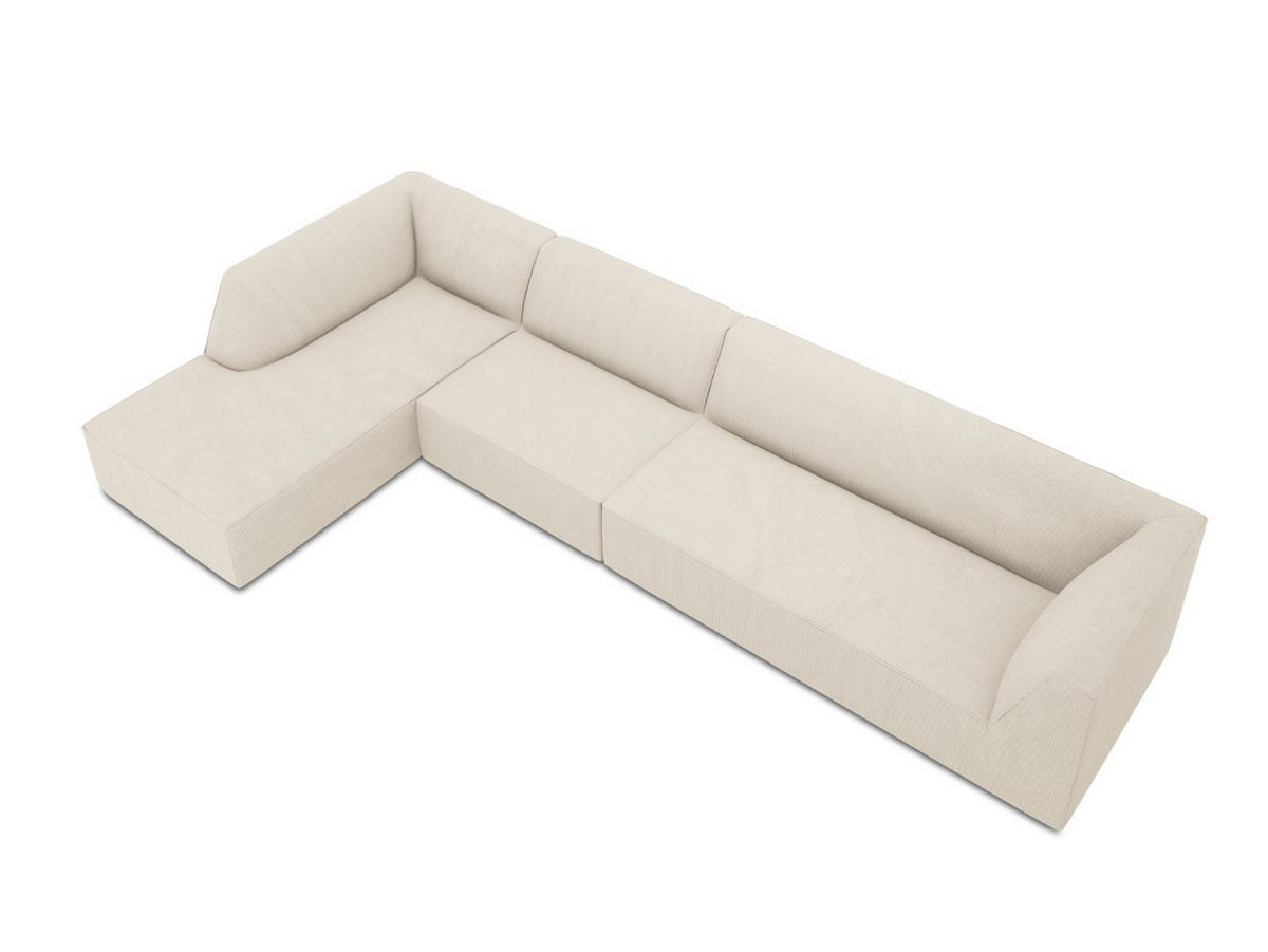 ECKSOFA links Ruby aus Cord leichtes beige 5 Sitzplätze - Creme, Textil (180/366cm) - Micadoni