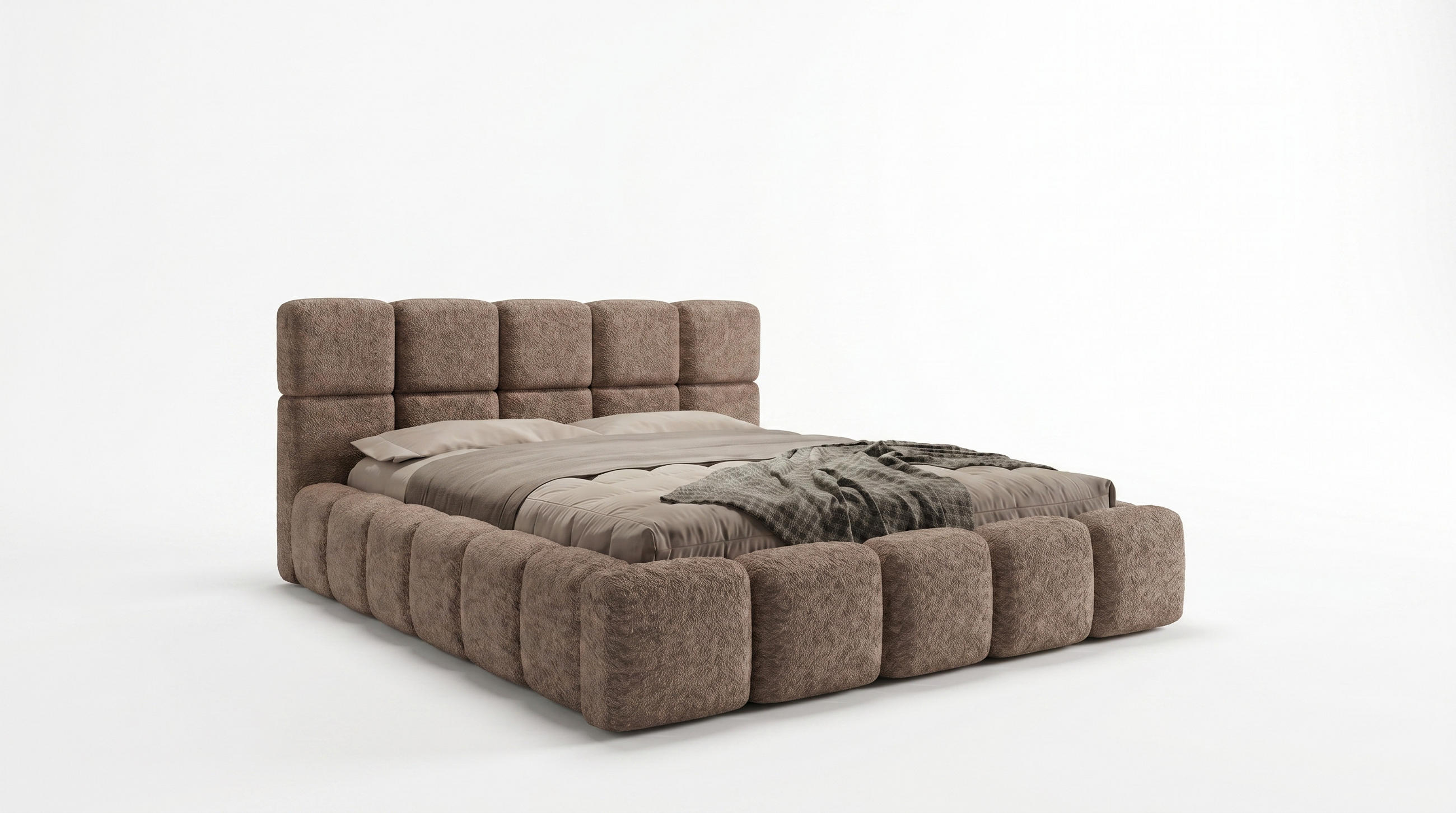 POLSTERBETT LOMBA 200x200 cm mit Bettkasten und Metall-Lattenrost – Bouclé Stoff Arena Taupe - Taupe, Textil (200/200cm) - Luxkor24