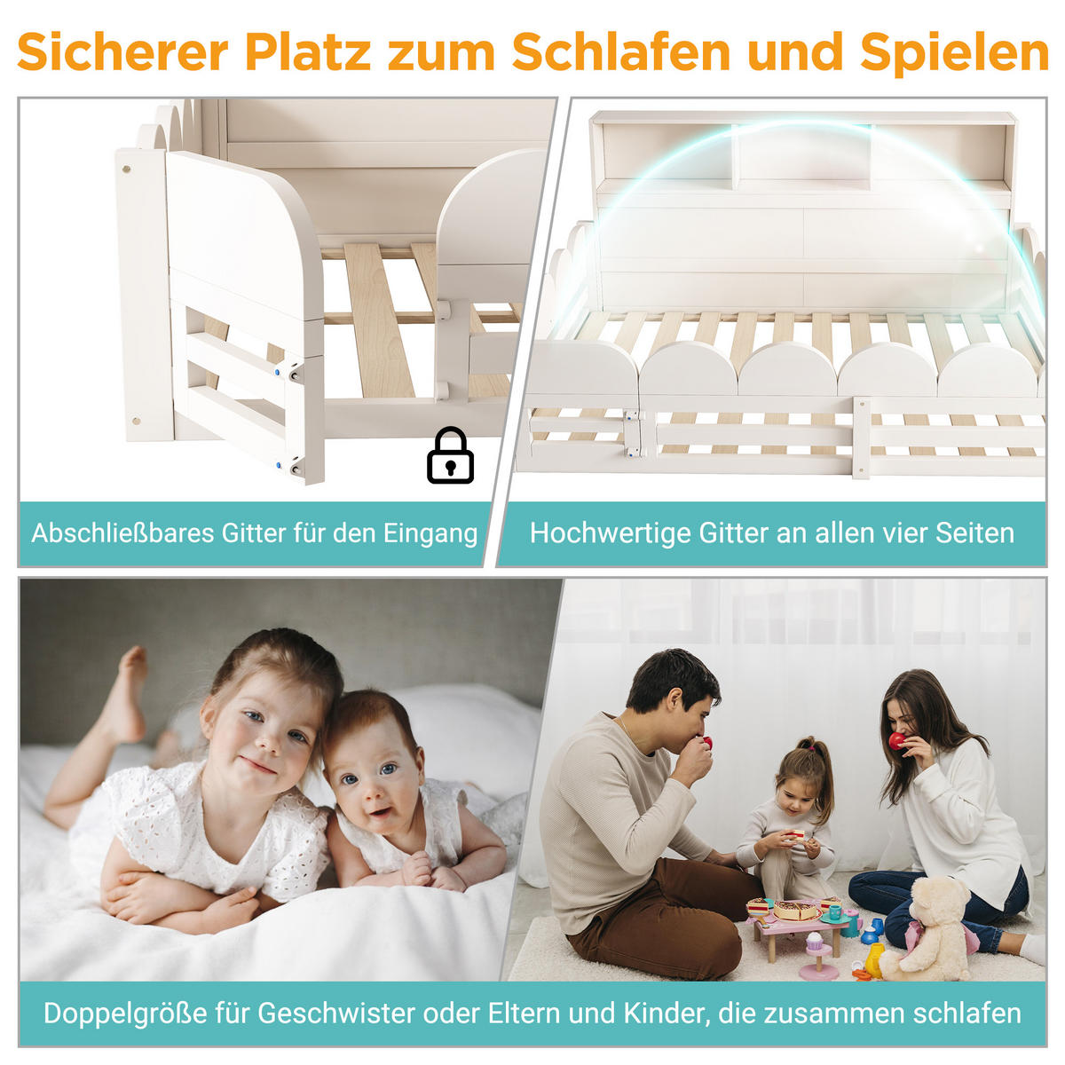 KINDERBETT 140/200 cm in Weiß mit Regal und Tür - Weiß, Holz/Holzwerkstoff (140/200cm) - WISHDOR