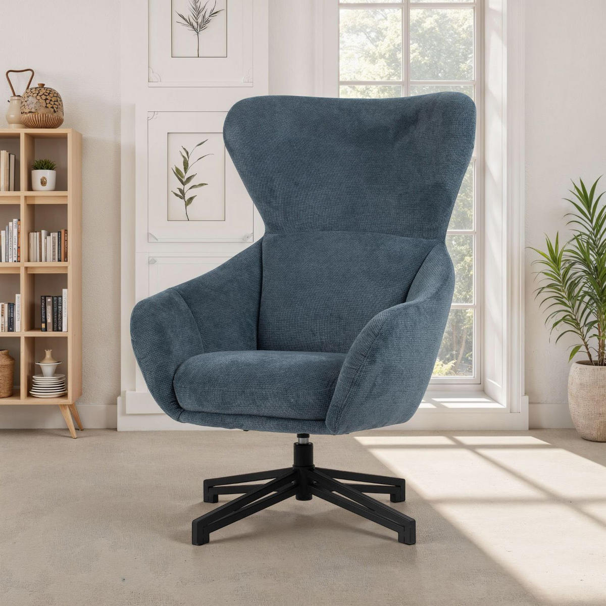 OHRENSESSEL Marconia - drehbar - blau - Blau/Schwarz, Textil/Metall (74/109/80cm) - bene living