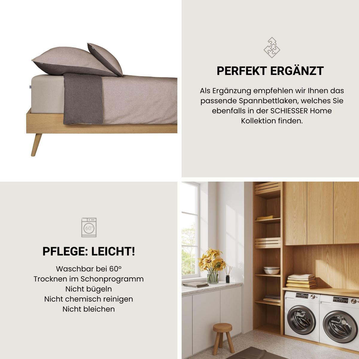 BETTWÄSCHESET Doubleface - Renforcé - 2-teilig - 135 x 200 cm - Taupe-Dunkelgrau - Dunkelgrau, Textil (135/200cm) - SCHIESSER