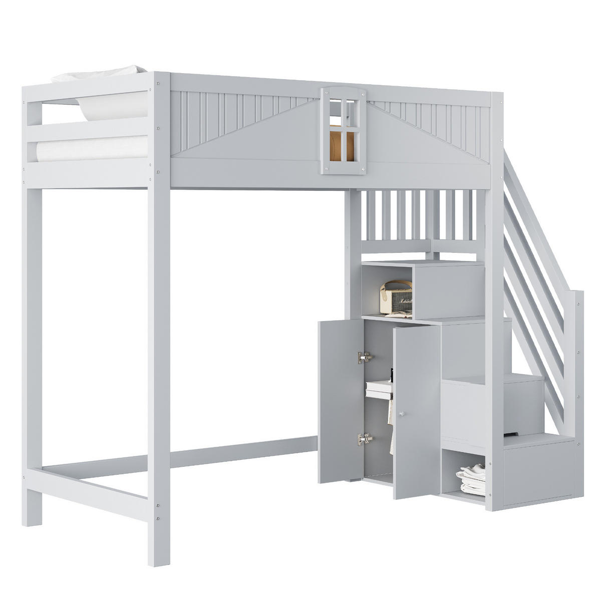 HOCHBETT mit Stauraum und Leiter 90x200 cm Massivholz Grau - Grau, Holzwerkstoff (90/200cm) - Beauniv