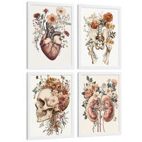 POSTER Set aus 4 Anatomie Drucke und Wandbilder mit Herz Nieren Schädel und Becken Botanischer Stil Medizinische Wanddekoration Größe Weißer Rahmen A4 - Weiß, Papier (21/29.7/3cm) - Nacnic