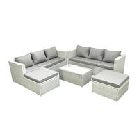 GARTENGARNITUR mit 3-SITZER SOFA,COUCHTISCH Polyrattan Hellgrau-Mix 8-Sitzer - Hellgrau/Grau, Glas/Kunststoff - Fimous