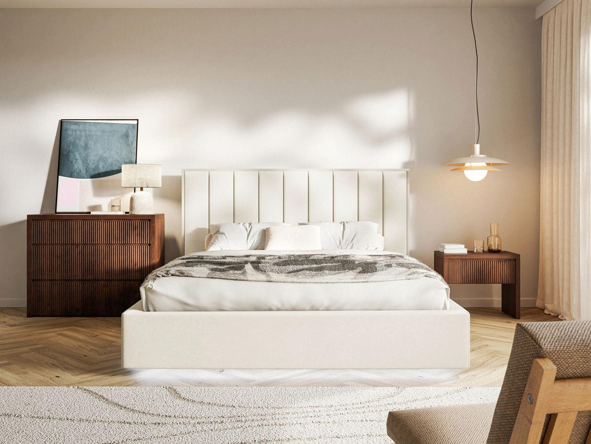 POLSTERBETT Togents Creme mit Veloursbezug, Bettkasten und LED, 140x200 cm - Creme, Textil (140/200cm) - Selsey