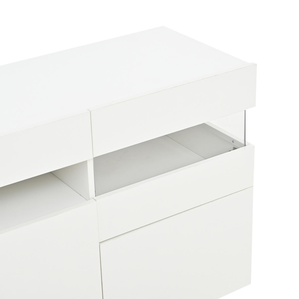 SIDEBOARD DE-37801 mit LED-Beleuchtung und 3 Türen Weiß - Weiß, Holzwerkstoff (140/66.5/40.5cm) - ComfortXL