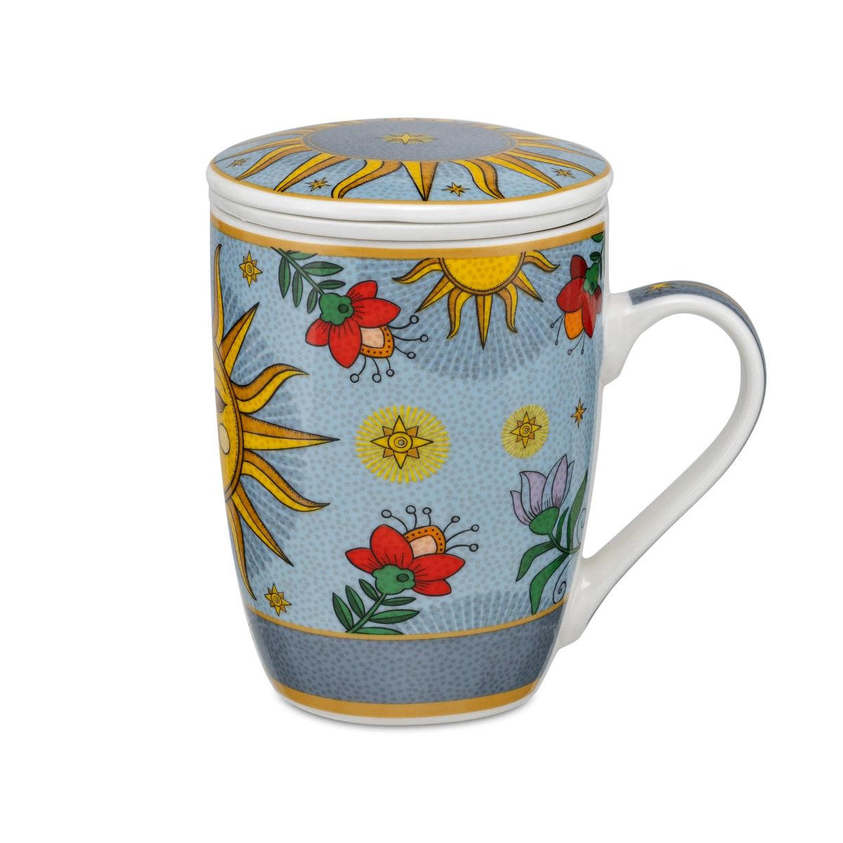 TEEBECHER mit Deckel & Filter MIRABILIA 300 ml „Sole & Luna“ - Orange, Keramik (0.3L)