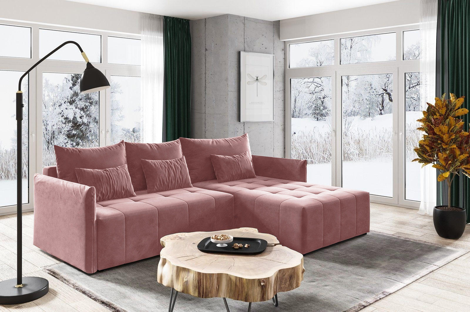 ECKSOFA Leno L - Rosa, Holz/Textil (260/180cm) - Sofnet
