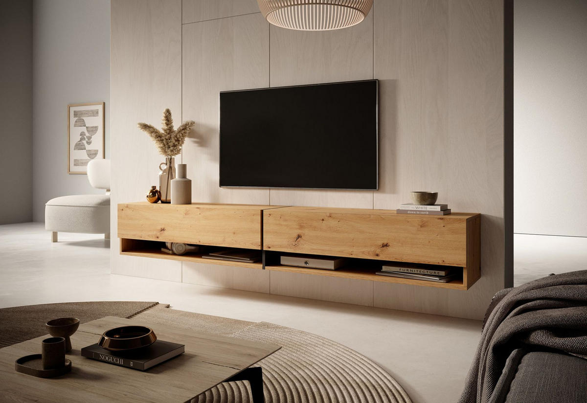 TV-HÄNGEBOARD Mirrgo Eiche / Grafitgrau 200 cm - Schwarz/Eiche Artisan, Holzwerkstoff (200/30/31.6cm) - Selsey