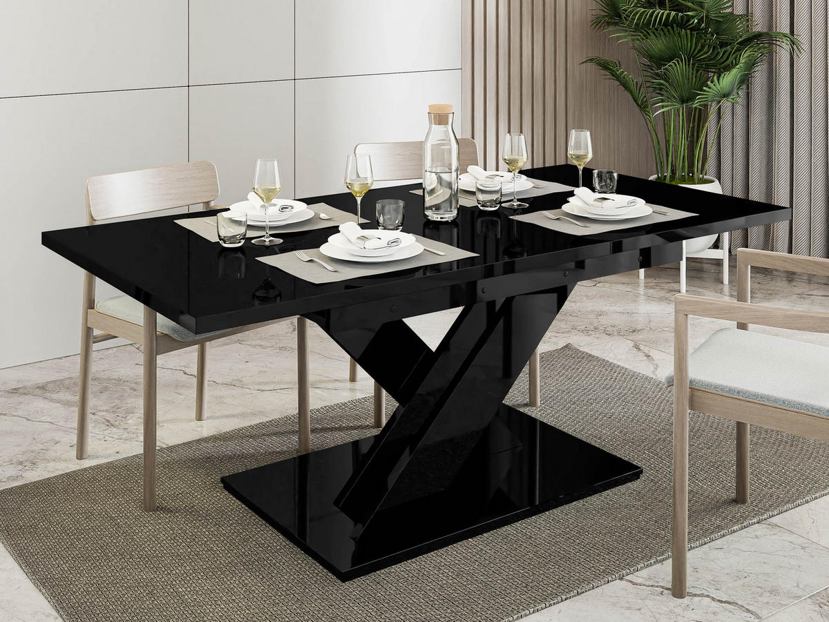 ESSTISCH Bronx - Schwarz Hochglanz, Holzwerkstoff (80/140/76cm) - MIRJAN24