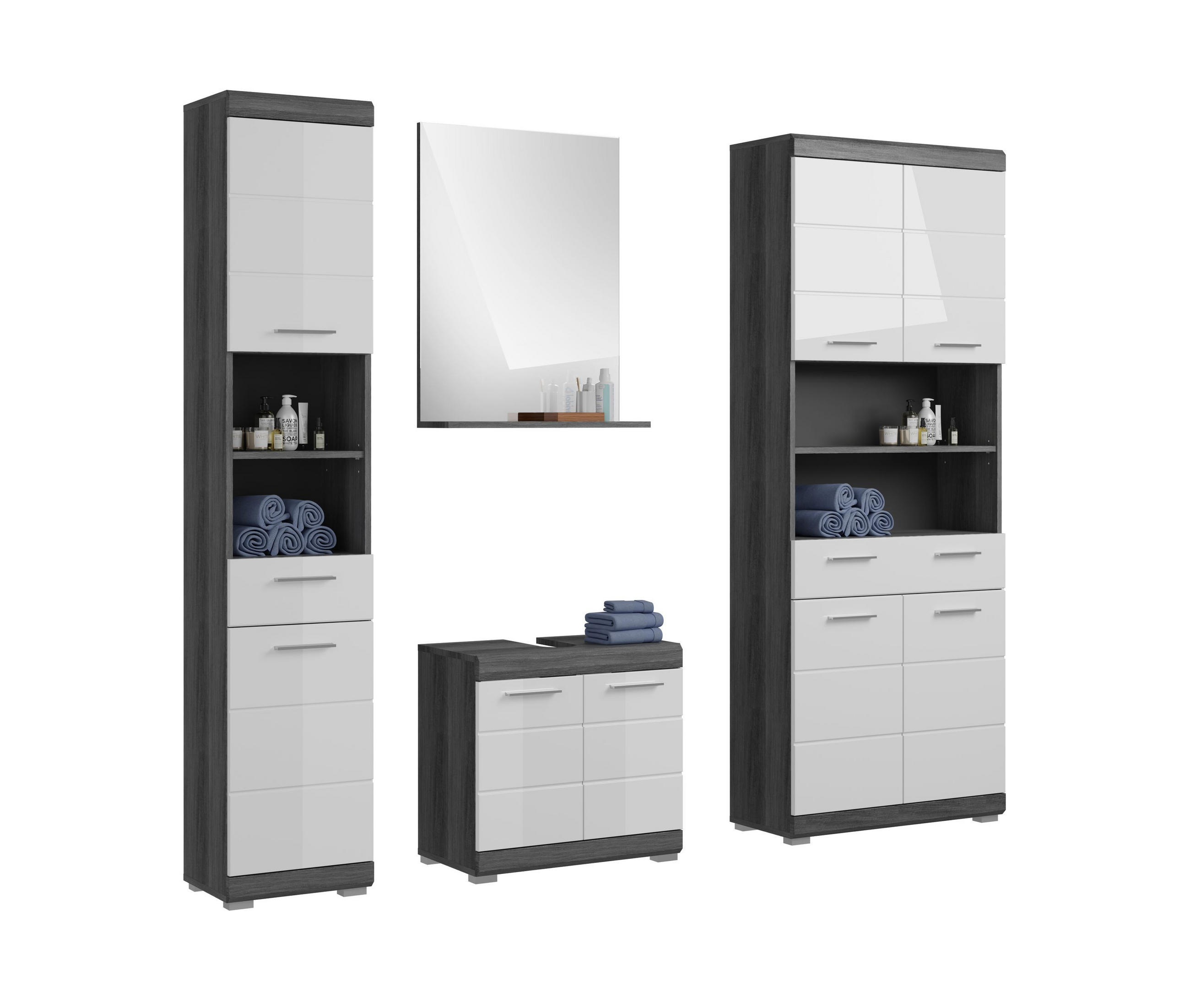 BADKOMBINATION 4tlg. Scout Bad in Rauchsilber Nachbildung und weiß hochglanz B/H/T: 186x191x34 cm - Anthrazit, Holz (186/191/34cm)