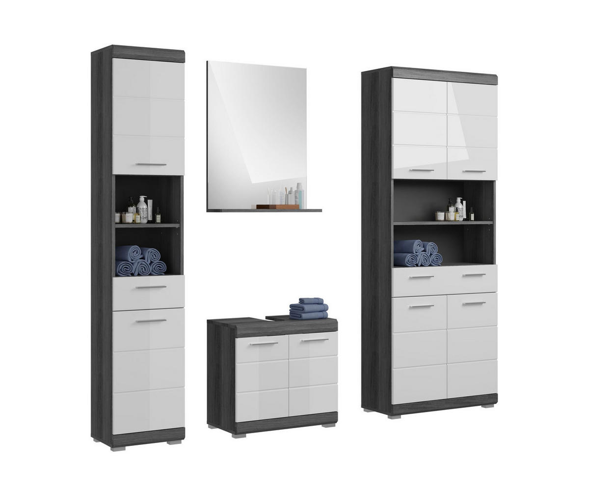 BADKOMBINATION 4tlg. Scout Bad in Rauchsilber Nachbildung und weiß hochglanz B/H/T: 186x191x34 cm - Anthrazit, Holz (186/191/34cm)
