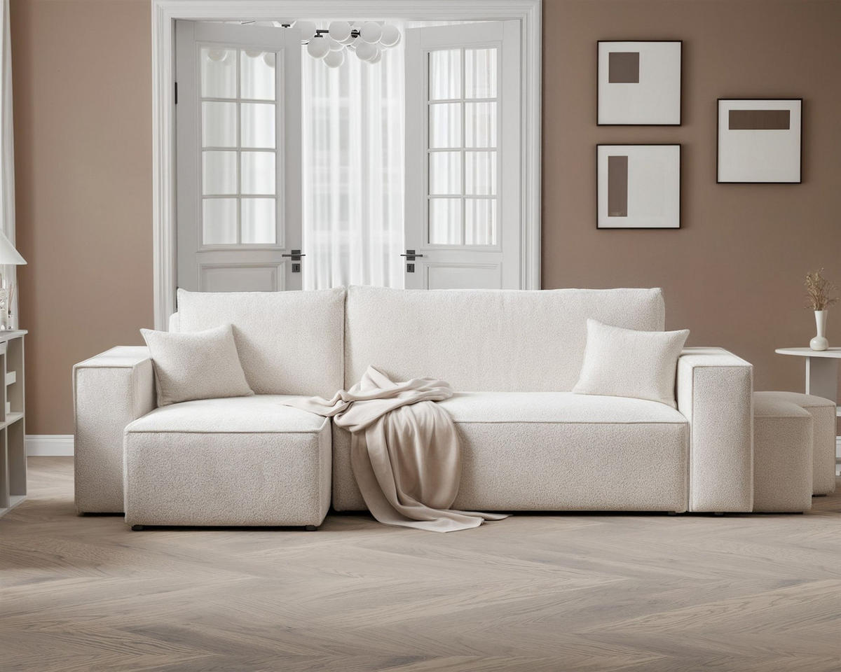 ECKSOFA Adara Inkl. Hocker - Creme, Holzwerkstoff/Textil (262/145cm) - Fun Möbel