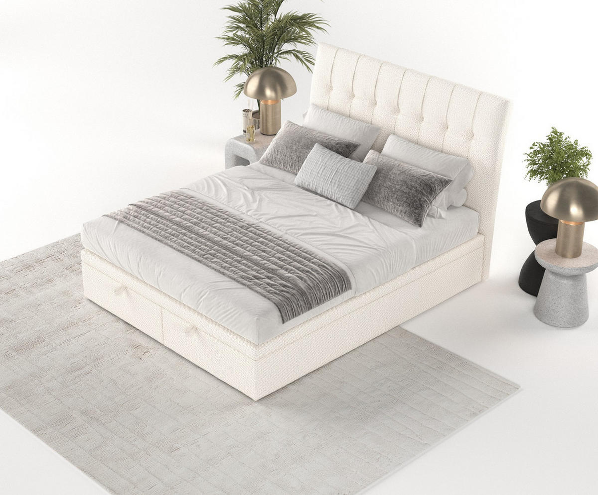 POLSTERBETT Kelsea mit Stauraum 160/200 cm Creme im Alta Stoff - Creme/Schwarz, Holz/Holzwerkstoff (160/200cm) - AltaBeds