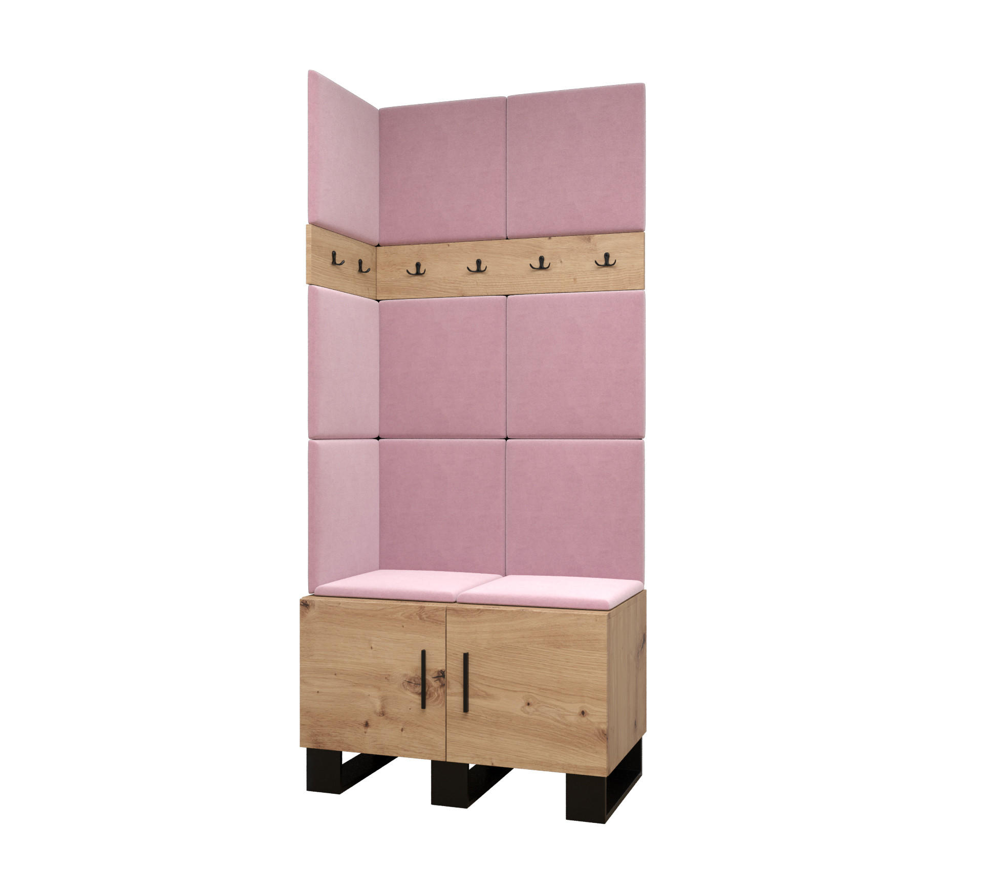 Abiks Möbel Garderoben-Set Eiche Artisan, Pink 84x196x45.6 cm
