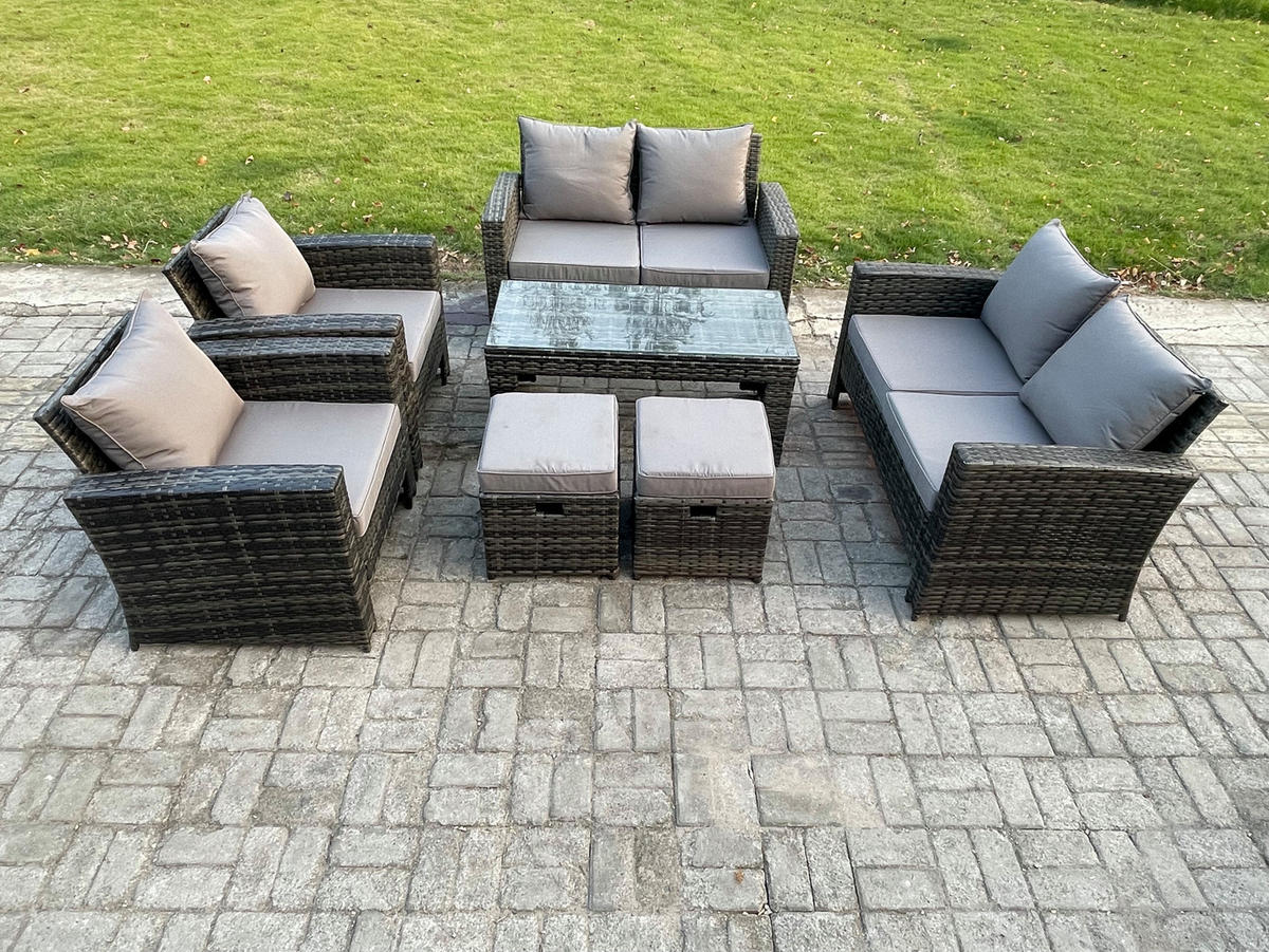 GARTENSOFA Hohe Rückenlehne Polyrattan Dunkelgrau 8-Sitzer - Dunkelgrau, Metall - Fimous